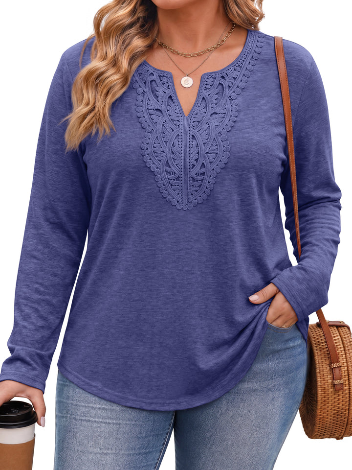 Fantaslook Lace Plus Size Tops for Women Long Sleeve V Neck Blouses Fall Tunic Shirts