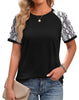 Fantaslook Color Block T Shirts for Women Crewneck Short Sleeve Tops Summer Blouses Fashion Clothes
