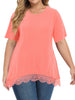 WellSize Women Plus Size Tops Casual Lace Tunic Blouse Summer Crew Neck Short Sleeve Shirts