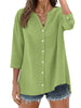 Fantaslook Womens 3/4 Sleeve Button Down Shirts V Neck Roll Up Sleeve Tops Cotton Linen Casual Summer Blouses Shirts