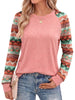 Fantaslook Women Long Sleeve Shirts Color Block Casual Tops Crewneck Fashion Fall Clothes