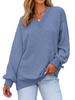 Fantaslook Waffle Knit Womens Sweatshirts Long Sleeve V Neck Shirt Loose Fall Outfits Pullover Casual Tops