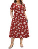 WellSize Plus Size Women Summer Dresses Casual Crew Neck Short Sleeve Sundresses Floral Midi Dress with Pockets