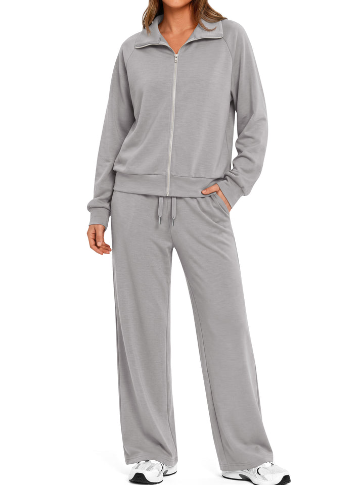 Fantaslook Two Piece Sets for Women Fall Outfits Lapel Long Sleeve Zipper Sweatshirts and Wide Leg Pants Lounge Tracksuits Sets