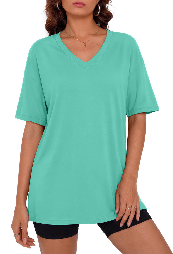 Fantaslook Casual Women T Shirts Short Sleeve Summer Tops Loose Fit V Neck Shirts Basic Tees Gym Workout Clothes
