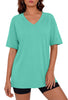 Fantaslook Casual Women T Shirts Short Sleeve Summer Tops Loose Fit V Neck Shirts Basic Tees Gym Workout Clothes