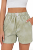 Fantaslook Plaid Shorts for Women Button Gingham Shorts Summer Lounge Boxers Beach Shorts Pants with Pocket