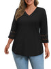 WellSize 3/4 Sleeve Womens Plus Size Tops V Neck Trendy Tunic Blouses Curved Hem Casual Shirts