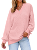 Fantaslook Waffle Knit Womens Sweatshirts Long Sleeve V Neck Shirt Loose Fall Outfits Pullover Casual Tops