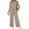 Fantaslook Fall Fashion Two Piece Lounge Sets for Women Henley V Neck Vacation Travel Outfit Casual Wide Leg Pants Matching Sets Women Clothing