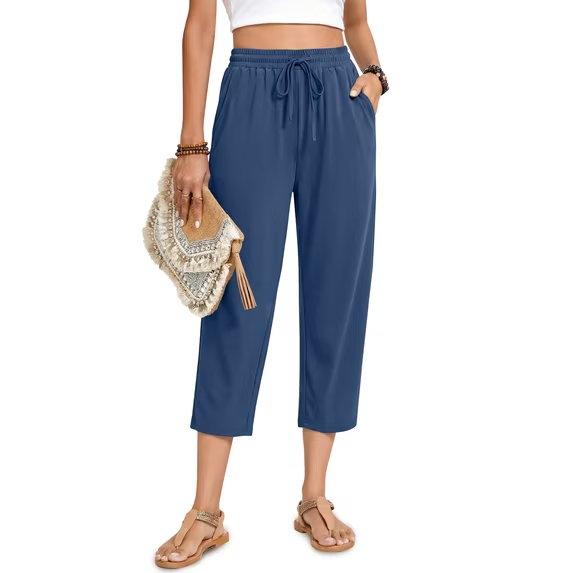 Fantaslook Womens Capri Pants Drawstring Casual Palazzo Trousers with Pockets Loose Floral Lounge Pants Pajama Bottoms