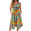 Fantaslook Floral Tank Dresses for Women Flowy Sleeveless Asymmetrical Hem Dress Beach Sundress with Pockets