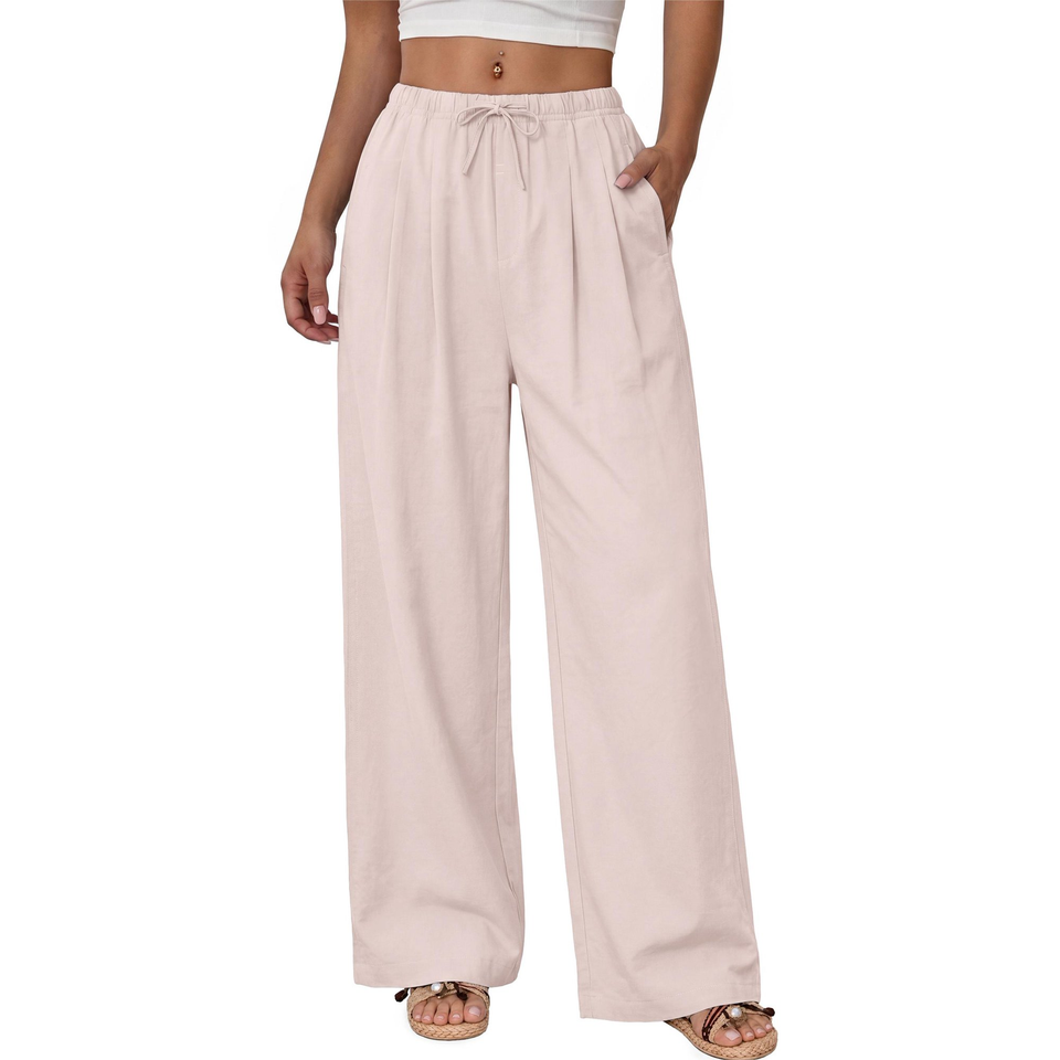 Fantaslook Wide Leg Pants for Women High Waisted Drawstring Pleated Trousers Pants Summer Casual Work Pants with Pockets