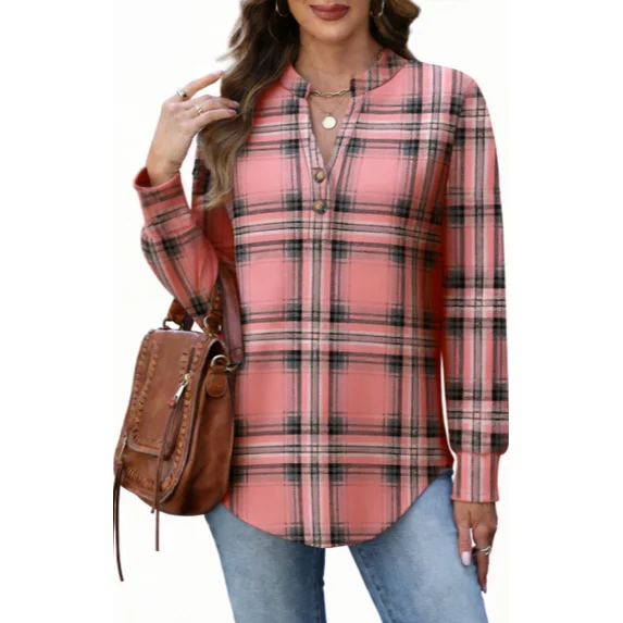 Fantaslook V Neck Button Sweatshirt for Women Pullover Long Sleeve Shirts Fall Fashion Tunic Tops