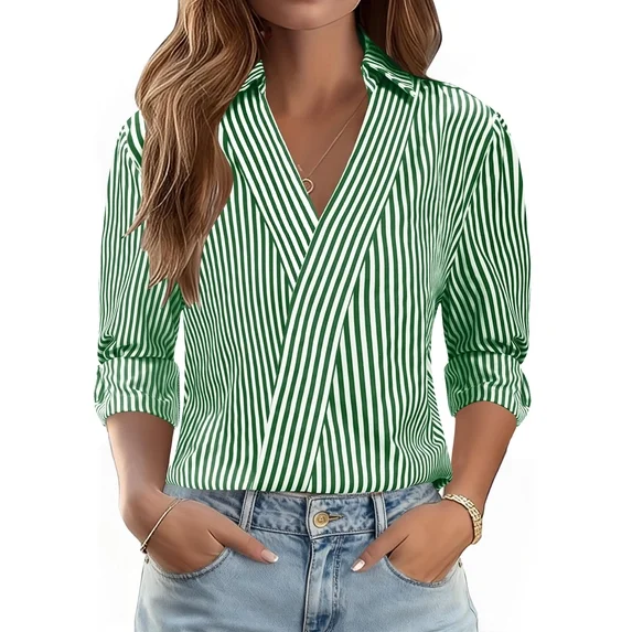 Fantaslook 3/4 Sleeve Womens Tops V Neck Collared Shirts Dressy Casual Business Work Blouses Trendy Fashion Tops