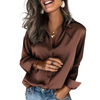 Fantaslook Satin Shirts for Women Long Sleeve Button Down Shirt Business Work Blouses Dressy Casual Fall Tops