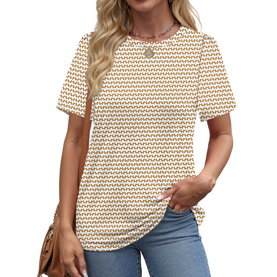 Fantaslook Womens Summer Tops Dressy Casual Short Sleeve Shirts Crew Neck Tunic Floral Blouses