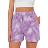 Fantaslook Plaid Shorts for Women Button Gingham Shorts Summer Lounge Boxers Beach Shorts Pants with Pocket