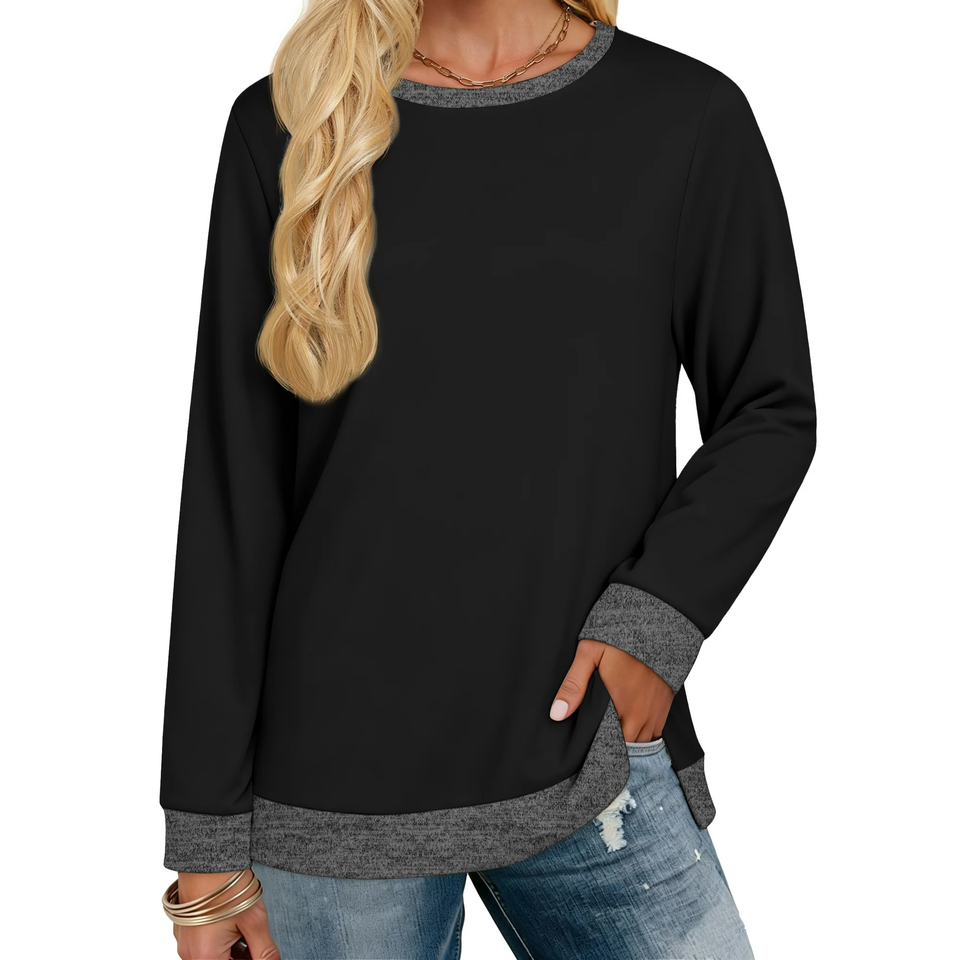 Fantaslook Sweatshirt for Women Long Sleeve Shirts Tunic Tops Color Block Crewneck Sweatshirts Side Split