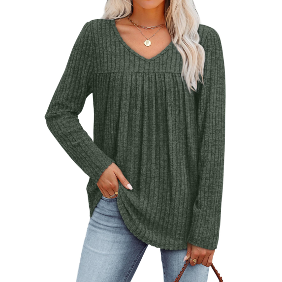 Fantaslook Long Sleeve Shirts for Women V Neck Lightweight Sweaters Casual Fall Tunic Tops Fashion Spring Clothes