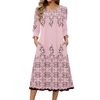 Fantaslook Fall Dresses for Women Smocked 3/4 Sleeve Dress Floral Midi Casual Dresses with Pockets