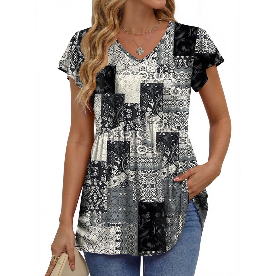 Fantaslook Womens Tops V Neck Short Sleeve Summer Shirts Babydoll Peplum Tops Tunic Dressy Casual Blouses