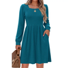 Fantaslook Square Neck Long Sleeve Dresses for Women Casual Trendy Sweater Dress with Pockets