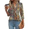 Fantaslook 3/4 Sleeve Plus Size Tops for Women Henley V Neck Button Blouses Dressy Floral Tunic Work Shirts L-5XL