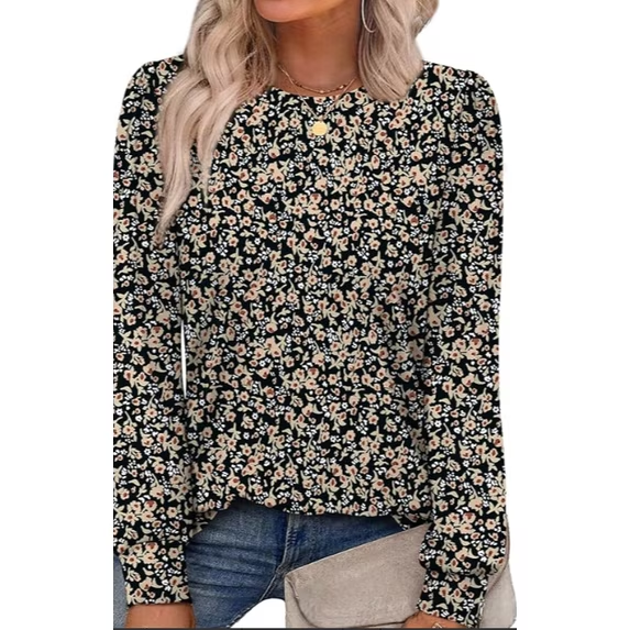 Fantaslook Plus Size Womens Long Sleeve Shirts Fall Tunic Tops Casual Crewneck Floral Blouses