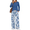 Fantaslook Long Sleeve Two Piece Sets for Women Wide Leg Pants Lounge Sets Fall Vacation Travel Outfits Fashion Boho Matching Sets
