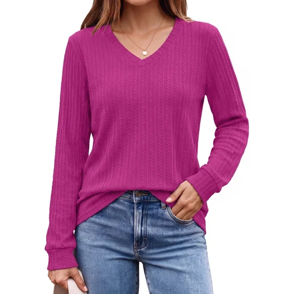 Fantaslook Long Sleeve Shirts for Women V Neck Dressy Casual Tops Lightweight Tunic Pullover Fall Work Outfits