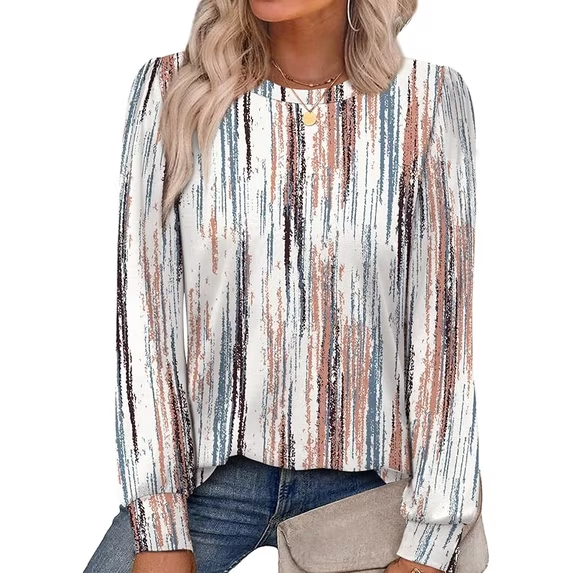 Fantaslook Plus Size Womens Long Sleeve Shirts Fall Tunic Tops Casual Crewneck Floral Blouses