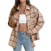 Fantaslook Womens Plaid Shirts Flannel Shacket Jacket Long Sleeve Button Down Shirts Blouses Tops