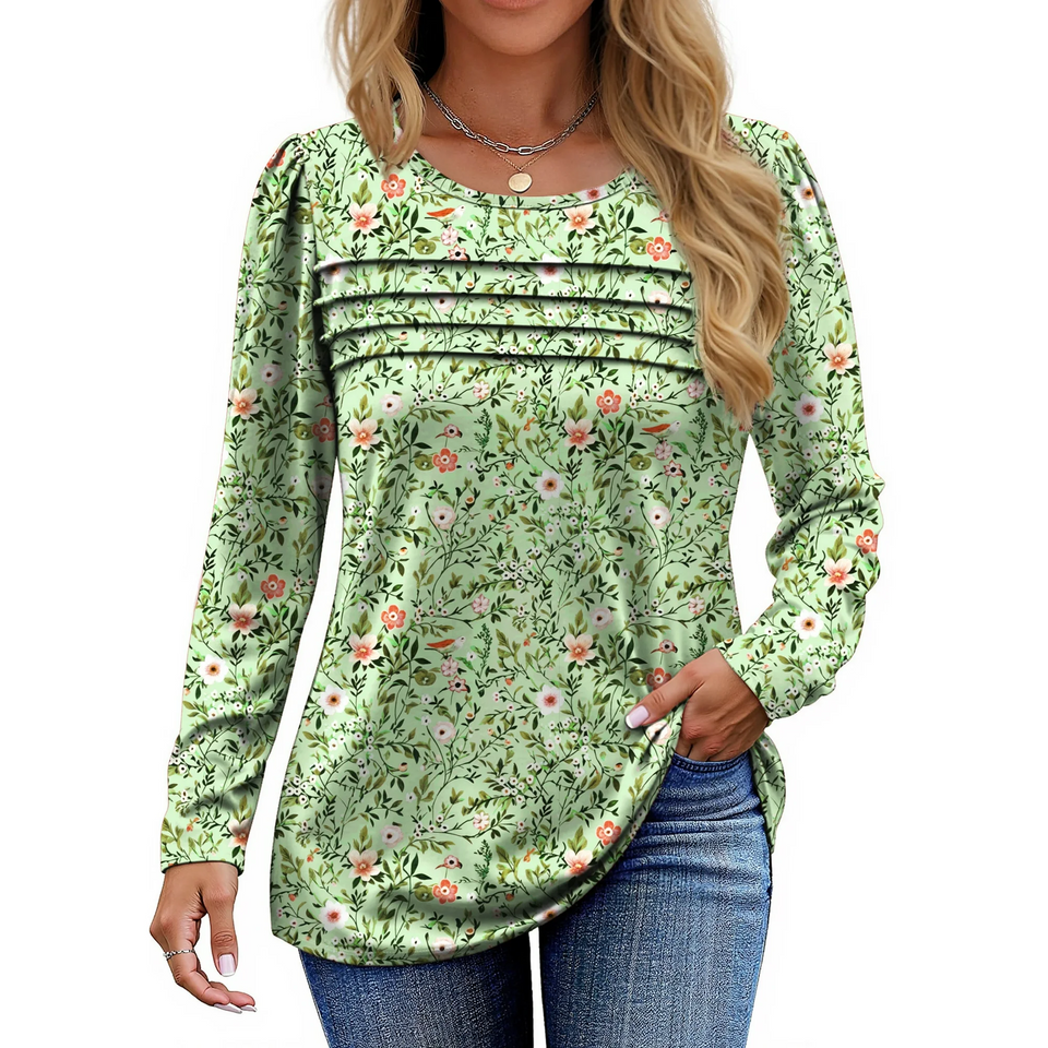 Fantaslook Long Sleeve Shirts for Women Fall Dressy Casual Blouses Fashion Pleated Tunic Tops