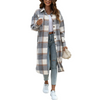 Fantaslook Flannel Shirts for Women Button Up Plaid Shirt Long Pocketed Shacket Jacket Coat