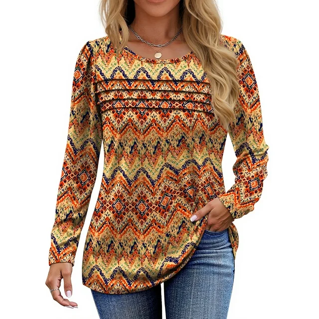 Fantaslook Long Sleeve Shirts for Women Fall Dressy Casual Blouses Fashion Pleated Tunic Tops