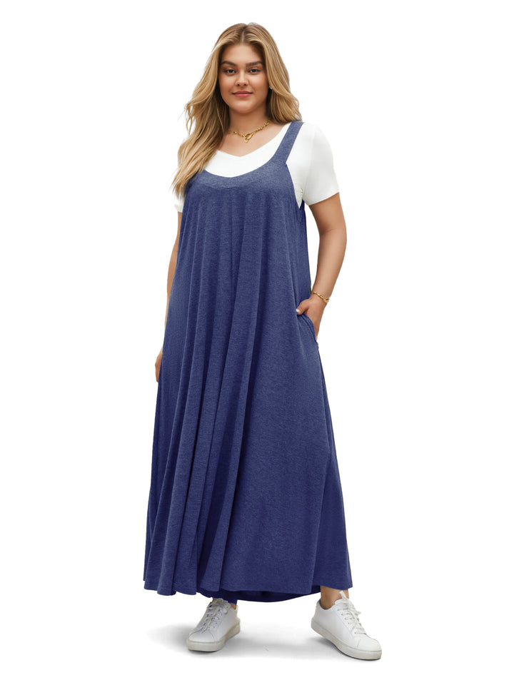 WellSize Plus Size Jumpsuits for Women Adjustable Straps Loose Overalls Long Rompers With Pockets