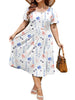 WellSize Plus Size Women Summer Dresses Casual Crew Neck Short Sleeve Sundresses Floral Midi Dress with Pockets