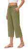 Fantaslook Women Capri Pants Wide Leg High Waisted Drawstring Capris Summer Casual Linen Cropped Pants with Pockets