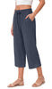 Fantaslook Women Capri Pants Wide Leg High Waisted Drawstring Capris Summer Casual Linen Cropped Pants with Pockets