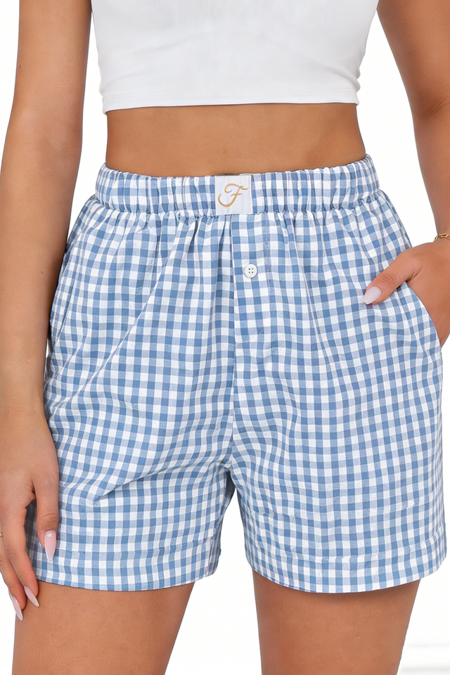 Fantaslook Plaid Shorts for Women Button Gingham Shorts Summer Lounge Boxers Beach Shorts Pants with Pocket