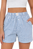 Fantaslook Plaid Shorts for Women Button Gingham Shorts Summer Lounge Boxers Beach Shorts Pants with Pocket