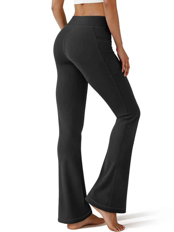 VivaYoga Flare Yoga Pants for Women High Waisted Leggings Tummy Control Workout Pants No Front Seam Trousers with Pockets