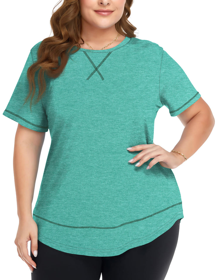 WellSize Womens Plus size Tops Curved Hem Summer Short Sleeve Shirts Loose Casual Tunic Tee