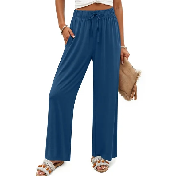 Fantaslook Womens Pants Casual Boho Palazzo Pants Wide Leg Lounge Pants Trousers with Pocket