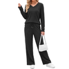 Fantaslook Two Piece Lounge Sets for Women Vacation Travel Fall Outfits V Neck Tops Wide Leg Pants Matching Sets Women Clothing