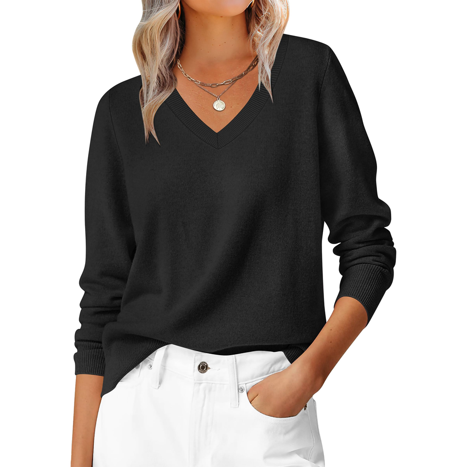Fantaslook Knit Sweater for Women Long Sleeve V Neck Fall Tops Trendy Casual Pullover Work Shirts