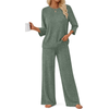 Fantaslook Pajamas Sets for Women Casual Two Piece Lounge Sets 3/4 Sleeve Crew Neck Top Wide Leg Pants Vacation Sweater Outfits