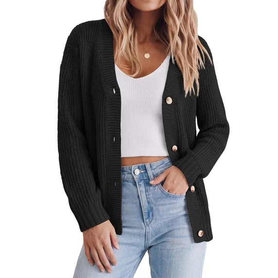 Fantaslook Knit Cardigan for Women Long Sleeve Open Front Sweaters Button Down Tops Casual Trendy Fall Outfits