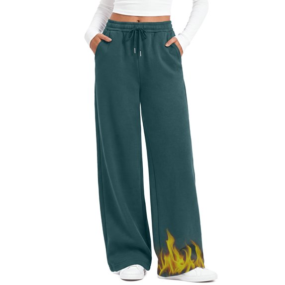 Fantaslook Womens Sweatpants Baggy Fleece Lined Wide Leg Sweatpants Drawstring Warm Lounge Pants with Pockets